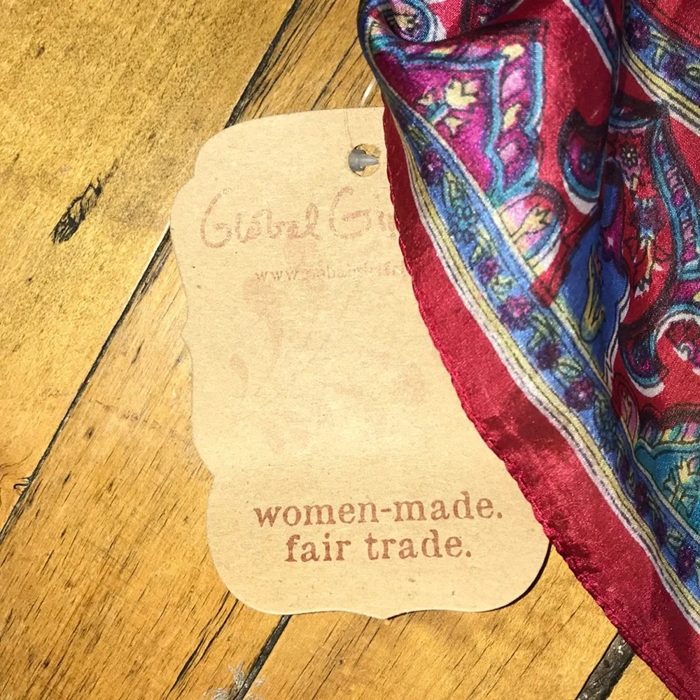 Silk‎ Paisley Wrap Scarf in Red and Blue